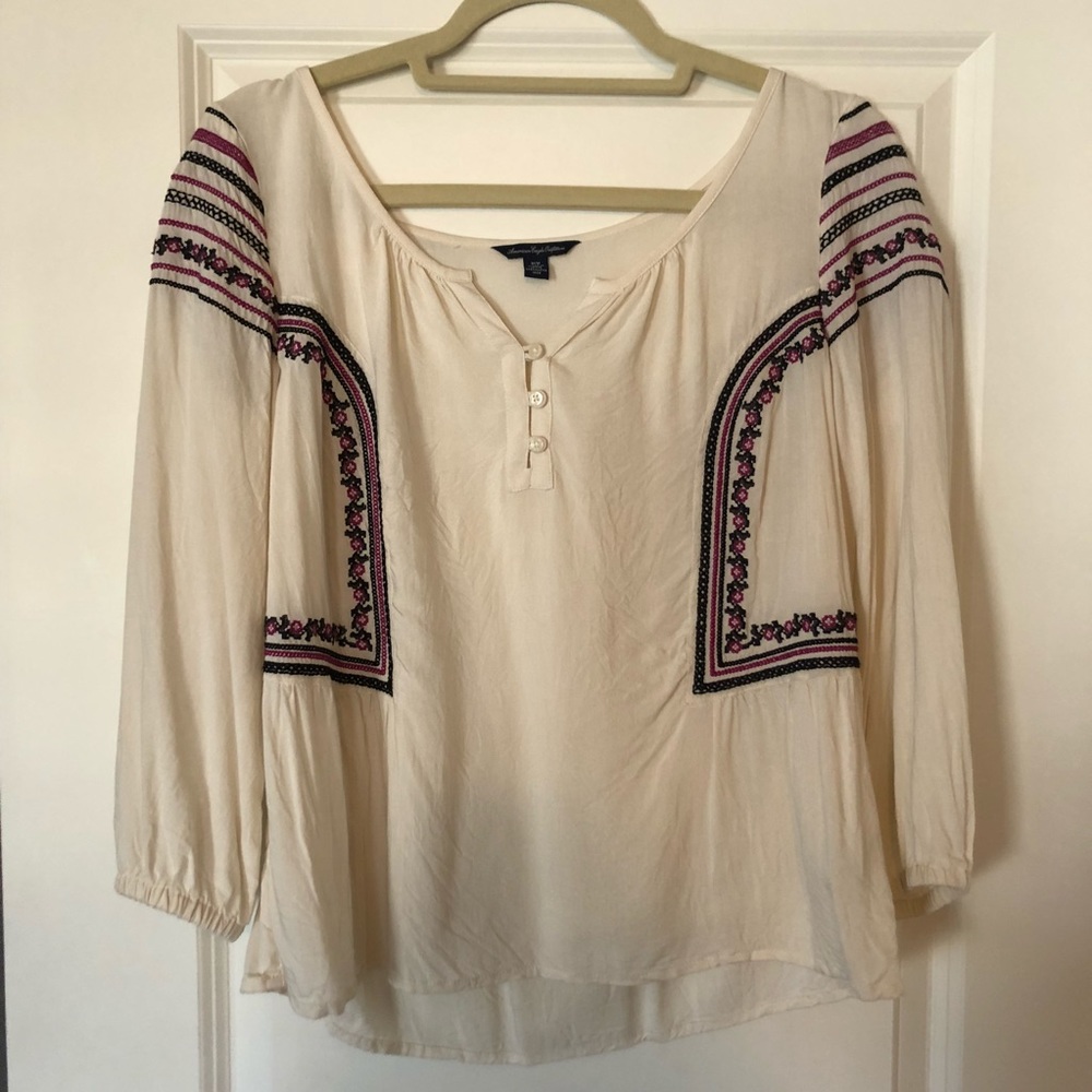 ARO Creme Quarter Button Blouse (SOLD)